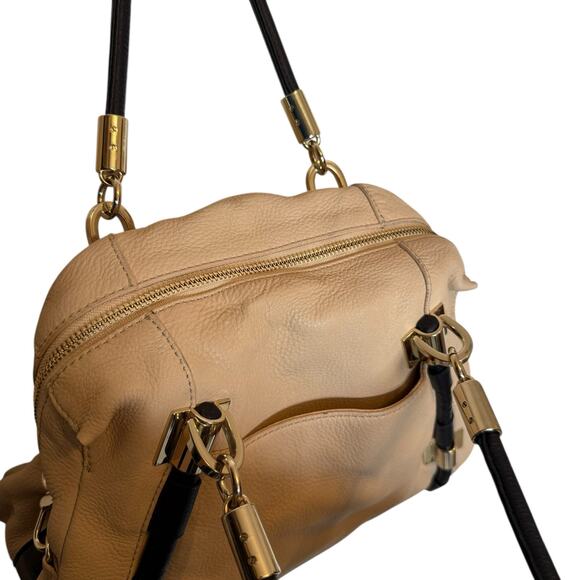 DKNY Vintage Leather Satchel Beige Black Bowler Bag Purse Handbag - Picture 8 of 11